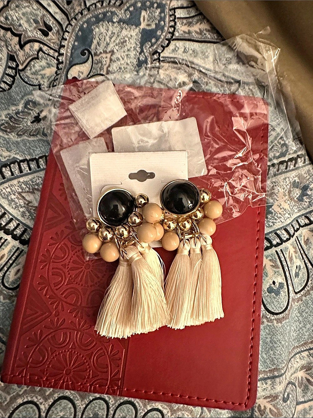 Tassel Drop Earrings in Cream & Black NWT